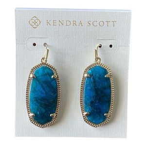 NWT Kendra Scott Elle Earring; Gold Frame and Blue Apatite Stone